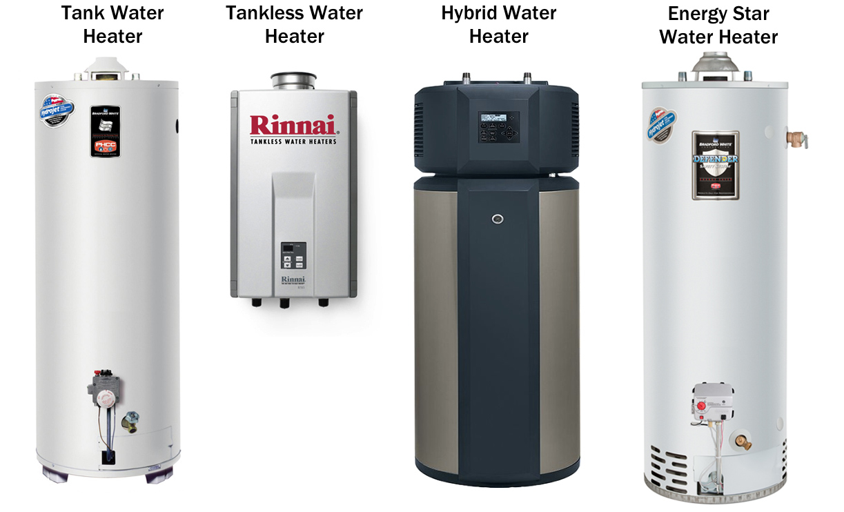 Some of the different water heaters we can install in your home.